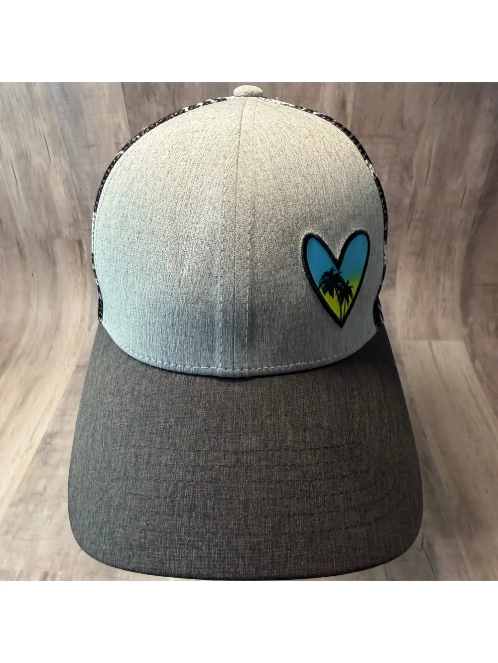Grace Folly Trucker Hat Beach Heart Tropical Gray Black Mesh Back Snapback Cap